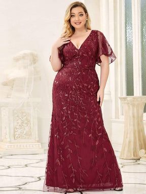 Robe de Soirée Longue Grande Taille Sirène à Pailletée à Col en V