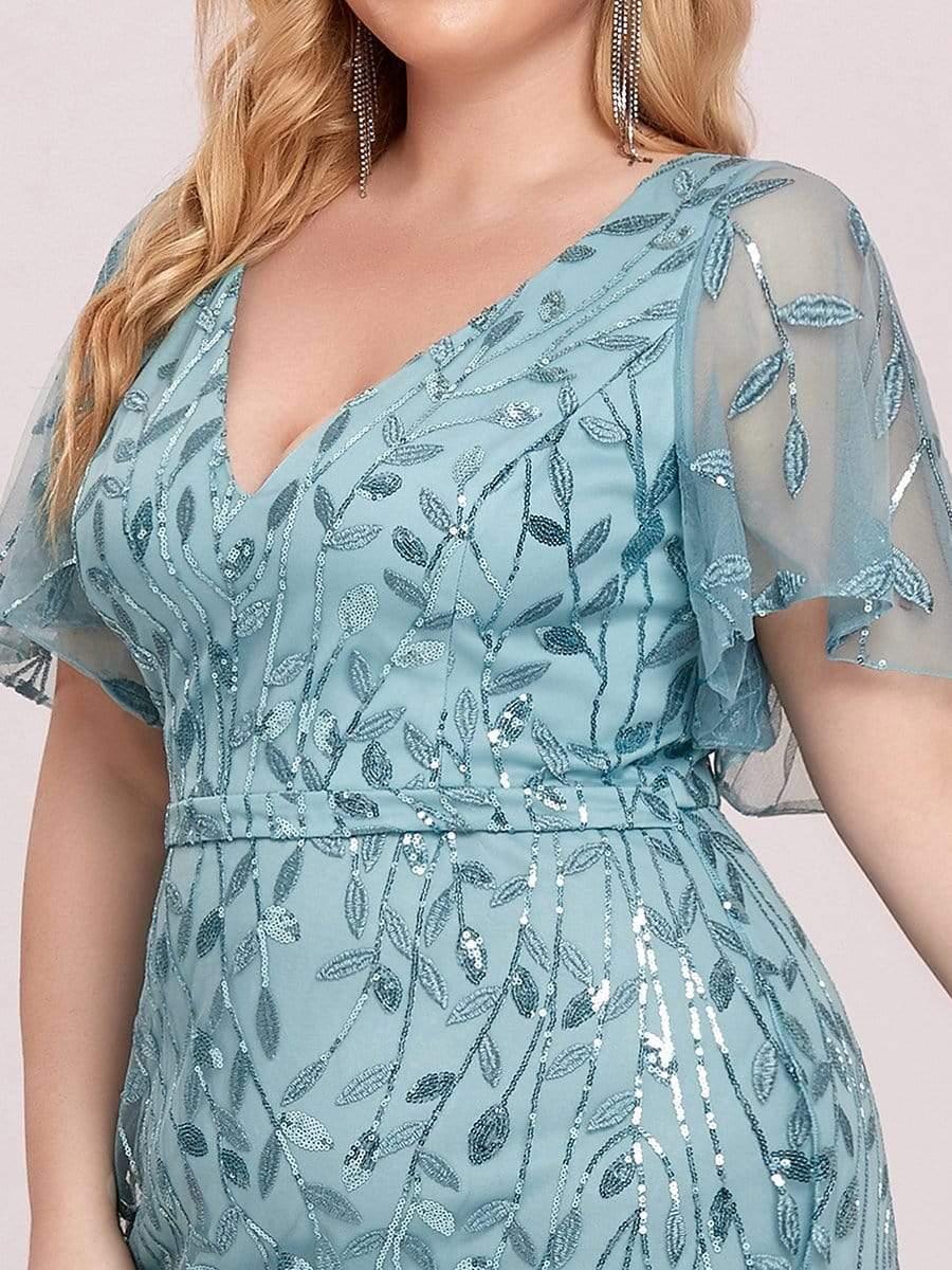 Robe de Soirée Longue Grande Taille Sirène à Pailletée à Col en V