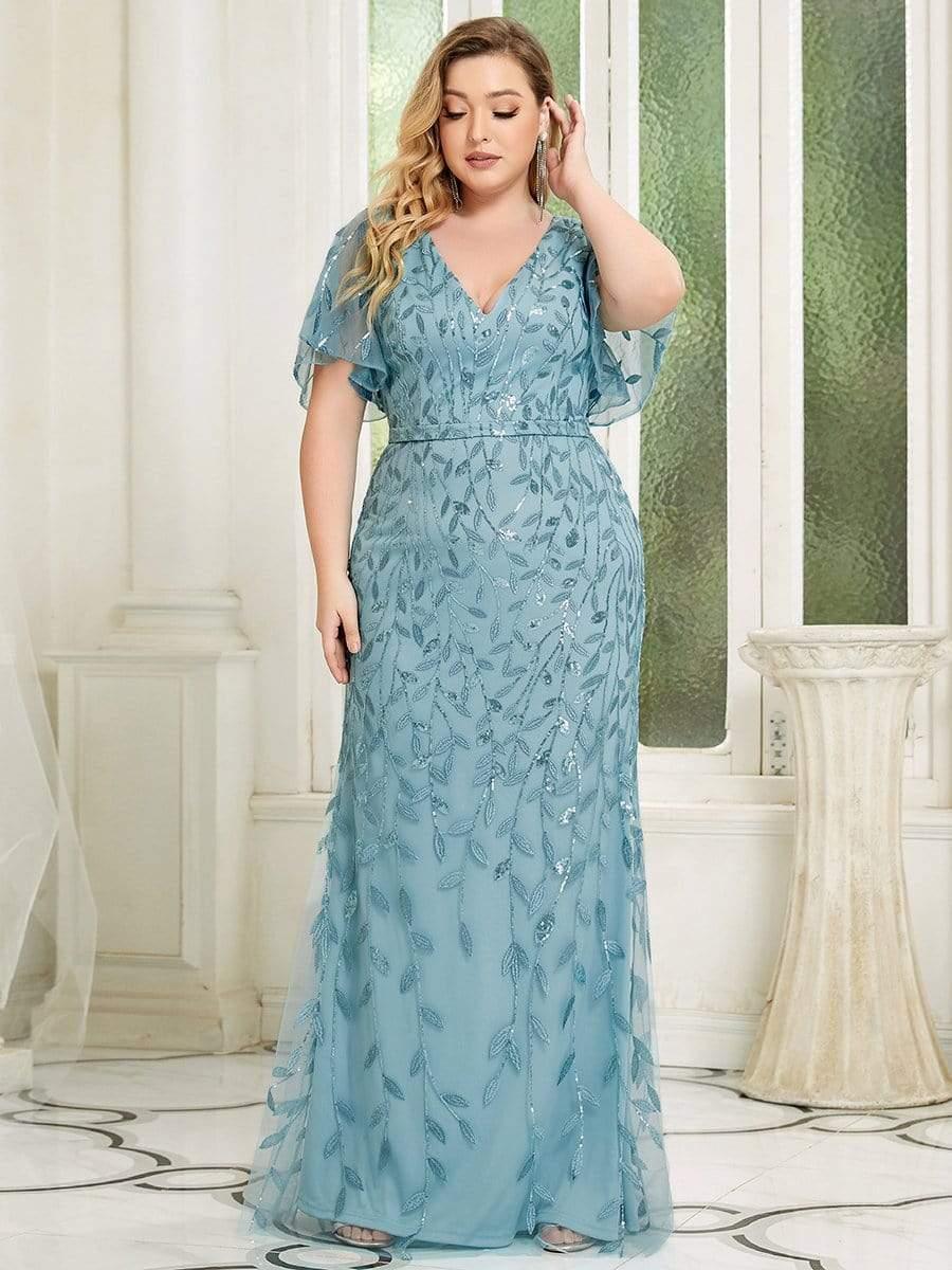 Robe de Soirée Longue Grande Taille Sirène à Pailletée à Col en V