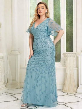 Robe de Soirée Longue Grande Taille Sirène à Pailletée à Col en V