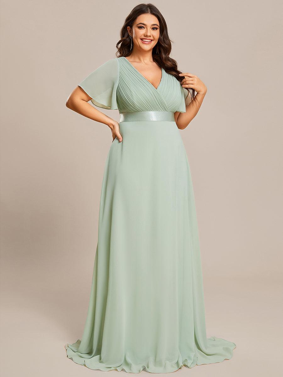 Robe mariage invitée Grande Taille Empire avec Manches Flottantes #Couleur_Menthe Verte