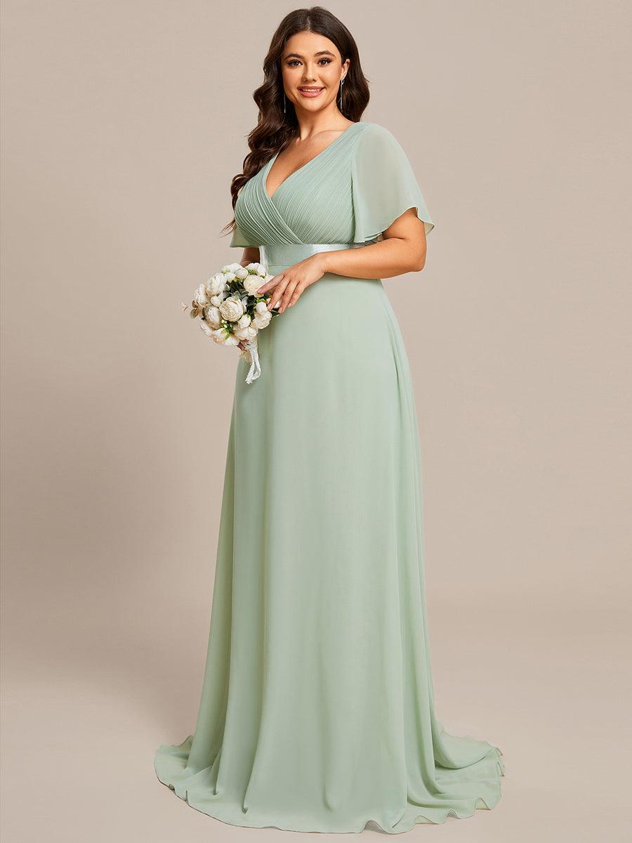 Taille personnalisée Robe de demoiselle d'honneur longue manches courtes #Couleur_Menthe Verte
