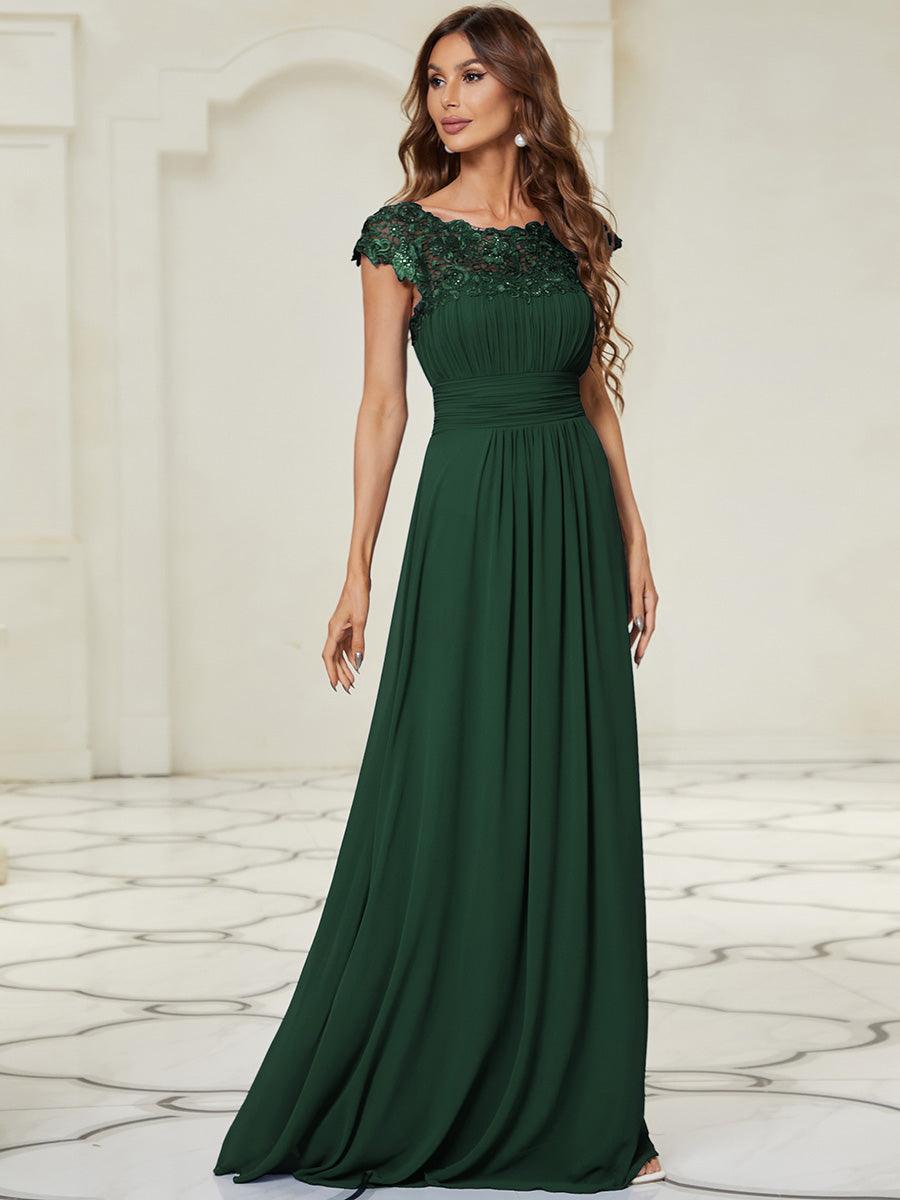 Taille personnalisée Robe demoiselle d'honneur mousseline Manches courtes flatteuses #Couleur_Vert Fonce