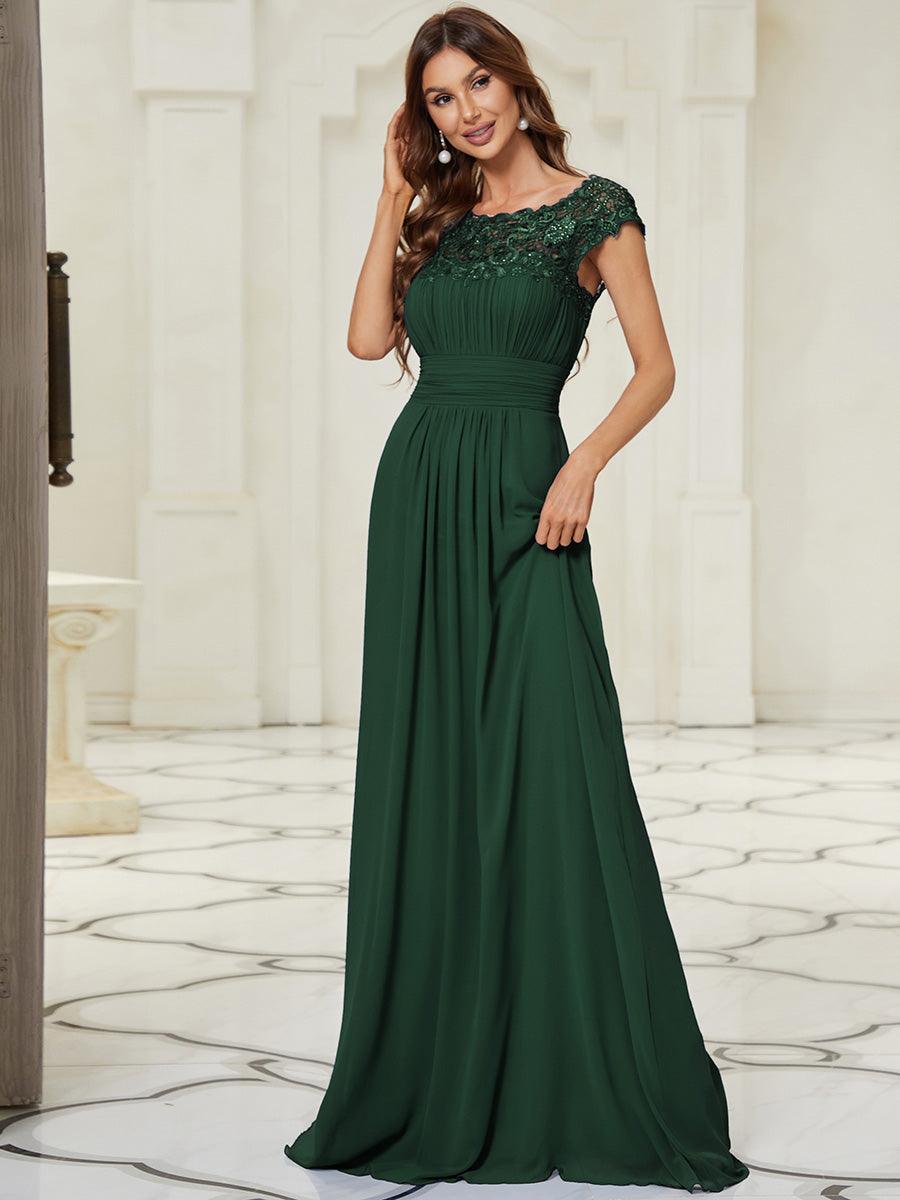 Taille personnalisée Robe demoiselle d'honneur mousseline Manches courtes flatteuses #Couleur_Vert Fonce